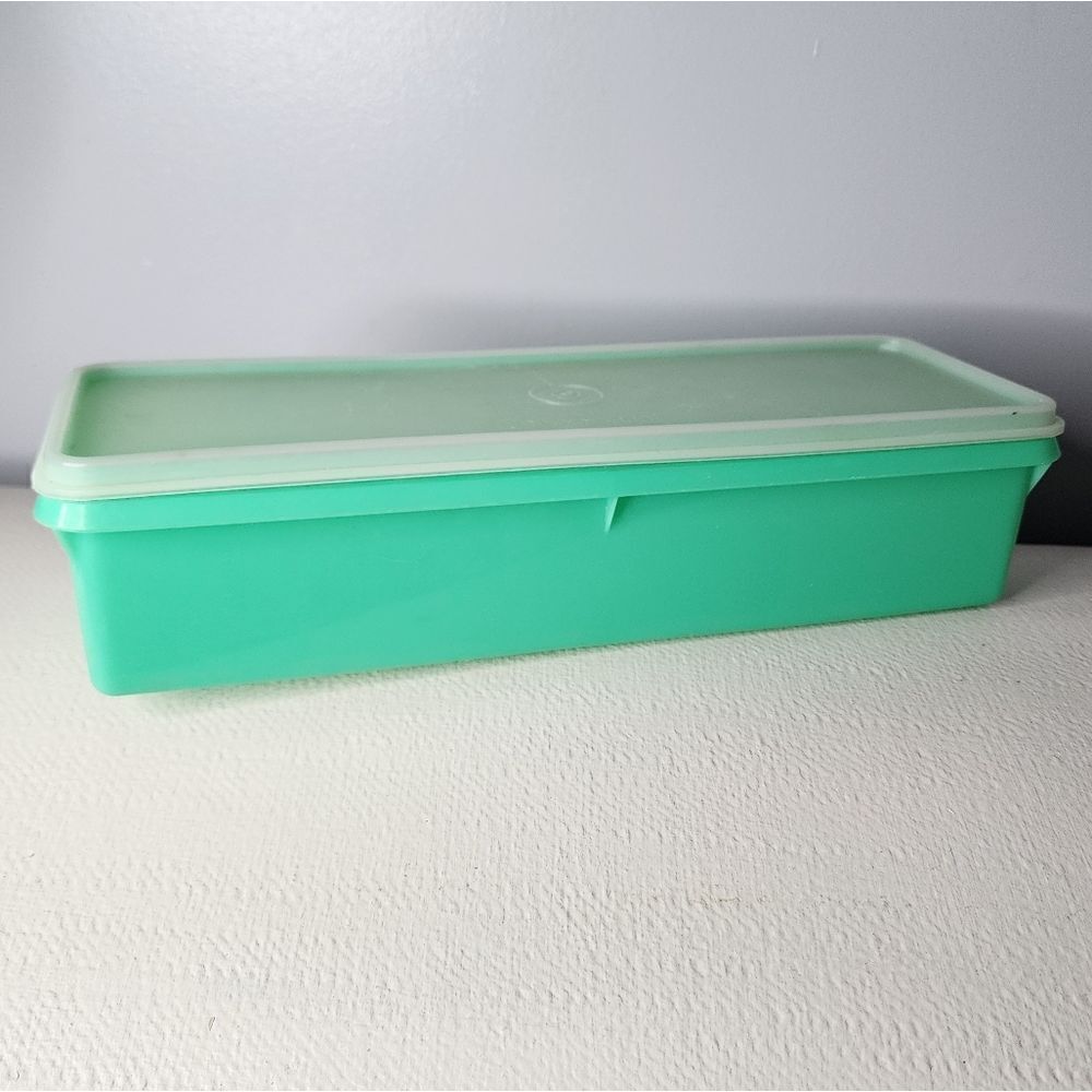 Retro Green Tupperware Rectangular Container with Lid Celery